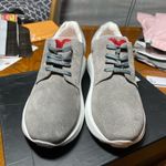 Love moschino Women's Grey Suede Chunky Wedge Sneakers with Red Sequin Sz 37 Photo 8