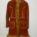 Vintage Rust Colored Suede Coat w/ Faux Fur Trim Snap Closure Sz XS Lined Hooded Photo 0