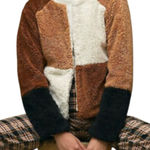 Anthropologie Colorblocked Faux Fur Teddy Jacket Sweater Cardigan XS Photo 0