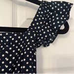 Lulus Dress Women Sz S Navy Blue White Polka Dot Off the Shoulder Maxi Slit Photo 4