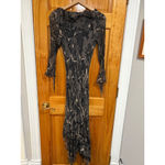 ECI New York 100% Silk Floral Maxi Dress Size 8 Sheer Ruffle Romantic Evening Black Photo 7