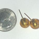 Yellow Gold Tone Shimmer Glass Ball Stud Round Boho Retro Pierced Earrings Photo 1