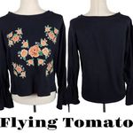 Flying Tomato A. Calin By  Black Floral Embroidered Sweater Bell Sleeves SZ Small Photo 1