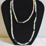 Source Unknown 2 Single Strands 14" & 22" Multi Color Cracked Agate/Black Lava Beaded Necklaces Photo 0