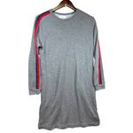 Velvet Gray Long Sleeve Dress with Red and Blue Trim Casual s Photo 1