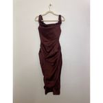 House Of CB Rhoda Off The Shoulder Corset Dress Wine Satin Photo 5