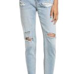Free People Lacey Stilt Distressed Denim Lace Trim Jeans Light Blue Size 28 Photo 13