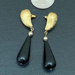 Givenchy Vintage Signed Brushed Gold-tone Black Teardrop Dangle Earrings 10.6g Photo 6