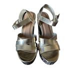 Bamboo Platform Sandals Leopard Print Chunky Heel Gold Straps Party Shoes Photo 1