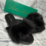 Lauren Lorraine  Black Fur Slide Sandals Photo 0