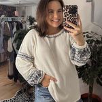 Sundance  Lila Embroidered Waffle Knit Pullover Sweater White Size XL Photo 0