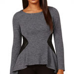 Donna Karan Wool Blend Ruffle Faux Leather Panels Size 4 Blouse Photo 0