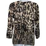 Vintage Leopard Print Lace Crew Neck Brown Black Rhinestone Knit Sweater size S Photo 4