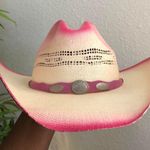 Vintage rare pink ombre western cowgirl/cowboy straw hat with silver tone hardware Size L Photo 0