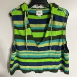 BDG Women’s Reid Hooded Cropped Sweater Vest Striped Green Size Small Festival Photo 1