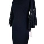 Bar III Dress M Anthracite Black Lace Bell Sleeves Back Zipper Stretch New Photo 11