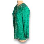 Vintage Razzle Dazzle Emerald Green Silk Beaded Open Front Evening Jacket Size M Photo 2