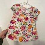 Gap Easy Tee White Pink Multi Floral Scoop Neck Short Sleeve 100% Cotton T-Shirt Photo 5