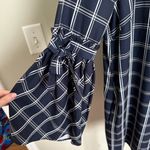 ECI  New York Womens Navy Blue and White Plaid Longsleeve Midi Shift Dress size 4 Photo 1