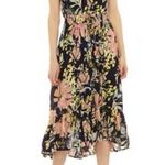 New Directions sz petite medium spring blooms hi low flutter sleeve midi dress Black Photo 0