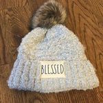 Rae Dunn  Blessed Gray Beanie Pom Pom Knit Hat Photo 0