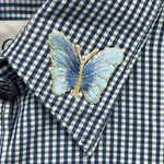 Las Olas  women’s butterfly embroidered large blue long sleeve button up shirt Photo 7
