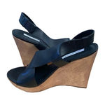 Diane Von Furstenberg  Women's Natural Black Leather Wedges Sandal Size 7.5 Photo 0