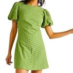Free People NEW Apricot Eyelet Green Puff Sleeve Open Tie Back Mini Dress XS Photo 0