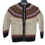 Vintage Nordic Sweater Womens Size S Wool Hand Knit Fair Isle Cardigan Chunky Photo 0