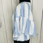American Eagle Womens Sz S Blue White Striped Chambray Top Bell Sleeves Cropped Photo 4