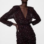 ZARA Black Shoulder Padded Ruched Multi Hearts Dress Photo 0