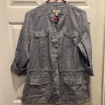 Charter Club  Womens Linen Jacket Large Metallic Blue‎ Button Front Resort Wear Photo 0