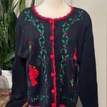 Vintage Holiday Cardinal Sweater Black Red Festive Embroidered women’s large Photo 0