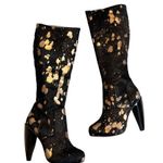 Finsk Leather Cowhair Animal Print Tall Platform Boots, Sz 4.5/5 Black Photo 3