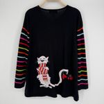 Terazzo Cat Sweater Cardigan 2X Black Striped Knit Zip Front Whimsical Quirky Photo 4