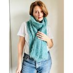 Womens Knitted Scarf Handmade Eyelash Fuzzy Fabric Super Soft in Aqua Blue Photo 3