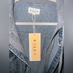 Risen NWT Women's Hooded Oversized Denim Jacket Distressed W/Zip + Button Photo 4
