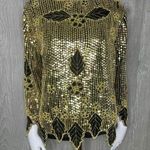 Vintage silk sequin and beaded cropped long sleeve blouse shirt medium Black Photo 0