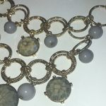 Light Gold Tone Gray Marble & Purple Bib Boho Statement Necklace Photo 3