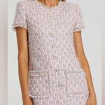 Mac Duggal Pink Cap Sleeve Floral Button Down Pink Shift Dress XS Photo 1