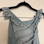 Lovers + Friends  Denim Jumpsuit Blue Cotton Ruffle Lace Up Back Wide Leg XS Photo 6