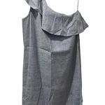 Theory  Alexandra Linen Blend Dress Blue One Shoulder Ruffle Mini Short Size 8 Photo 0