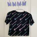 Champion EUC women’s black multicolor word pattern crop top tshirt medium Photo 4