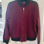 Ralph Lauren  Burgundy Sweatshirt Material Bomber Jacket w/ Satin Stripe Photo 0