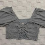 Urban Outfitters Silver Glittery Shay Puff Sleeve Smocked Crop Top - Size Large Photo 1