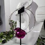 Large Silver Statement Hoop Earrings with Fuchsia Pink Sequin Disco Ball New Photo 2