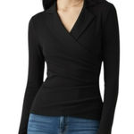 NWT OGL Collared Surplice Top ProWarm Eco Mousse Black Size Medium Photo 0