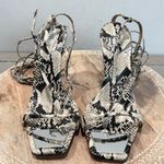 Schutz Vikki T Strap Leather Snakeskin Ankle Tie Up Stiletto Heels Size 8.5 B Photo 0