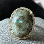 Anthropologie Vtg Labradorite Gold/ Diamond Oversized Adjustable Ring Photo 0