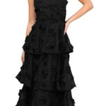 Lulus NWOT  Exceptional Entrance Black Sleeveless Tiered Rosette Midi Dress Small Photo 0